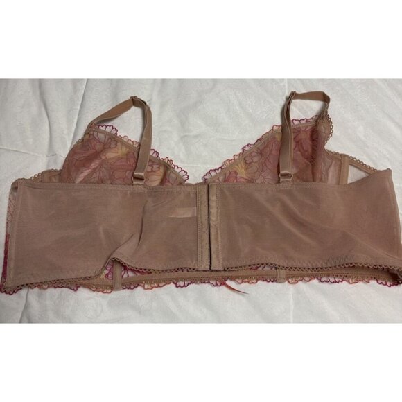 Torrid Size 3 Longline Underwire Bustier Bra Sheer Embroidered Tan Pink - Picture 2 of 4